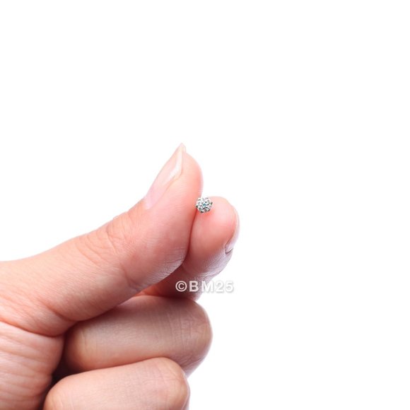 14 Karat White Gold Glistening Multi-Gem Flower Sparkle L-Shaped Nose Ring - Picture 2 of 5